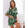 image:imageEkouaer Satin Pajama Set for Women Button Down Silk 2 Piece Pj Sets Ruffle Short Sleeve SleepwearZchristmas Snowman