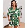 image:imageEkouaer Satin Pajama Set for Women Button Down Silk 2 Piece Pj Sets Ruffle Short Sleeve SleepwearZchristmas Snowman