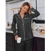 image:imageEkouaer Satin Pajama Set for Women Silky Sleepwear Long Sleeve Top and Pants Button Down Pjs Lounge SetBlack