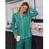 image:imageEkouaer Satin Pajama Set for Women Silky Sleepwear Long Sleeve Top and Pants Button Down Pjs Lounge SetBlue Green