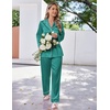 image:imageEkouaer Satin Pajama Set for Women Silky Sleepwear Long Sleeve Top and Pants Button Down Pjs Lounge SetBlue Green