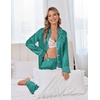image:imageEkouaer Satin Pajama Set for Women Silky Sleepwear Long Sleeve Top and Pants Button Down Pjs Lounge SetBlue Green
