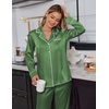image:imageEkouaer Satin Pajama Set for Women Silky Sleepwear Long Sleeve Top and Pants Button Down Pjs Lounge SetBright Green