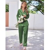 image:imageEkouaer Satin Pajama Set for Women Silky Sleepwear Long Sleeve Top and Pants Button Down Pjs Lounge SetBright Green
