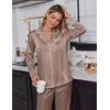 image:imageEkouaer Satin Pajama Set for Women Silky Sleepwear Long Sleeve Top and Pants Button Down Pjs Lounge SetBrown