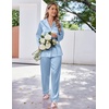 image:imageEkouaer Satin Pajama Set for Women Silky Sleepwear Long Sleeve Top and Pants Button Down Pjs Lounge SetClear Blue