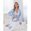 image:imageEkouaer Satin Pajama Set for Women Silky Sleepwear Long Sleeve Top and Pants Button Down Pjs Lounge SetClear Blue