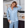 image:imageEkouaer Satin Pajama Set for Women Silky Sleepwear Long Sleeve Top and Pants Button Down Pjs Lounge SetClear Blue