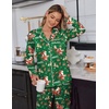 image:imageEkouaer Satin Pajama Set for Women Silky Sleepwear Long Sleeve Top and Pants Button Down Pjs Lounge SetGreen Christmas
