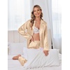 image:imageEkouaer Satin Pajama Set for Women Silky Sleepwear Long Sleeve Top and Pants Button Down Pjs Lounge SetKhaki
