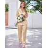 image:imageEkouaer Satin Pajama Set for Women Silky Sleepwear Long Sleeve Top and Pants Button Down Pjs Lounge SetKhaki