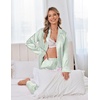 image:imageEkouaer Satin Pajama Set for Women Silky Sleepwear Long Sleeve Top and Pants Button Down Pjs Lounge SetLight Green