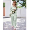 image:imageEkouaer Satin Pajama Set for Women Silky Sleepwear Long Sleeve Top and Pants Button Down Pjs Lounge SetLight Green