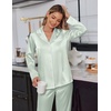 image:imageEkouaer Satin Pajama Set for Women Silky Sleepwear Long Sleeve Top and Pants Button Down Pjs Lounge SetLight Green