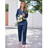 image:imageEkouaer Satin Pajama Set for Women Silky Sleepwear Long Sleeve Top and Pants Button Down Pjs Lounge SetNavy Blue