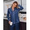 image:imageEkouaer Satin Pajama Set for Women Silky Sleepwear Long Sleeve Top and Pants Button Down Pjs Lounge SetNavy Blue