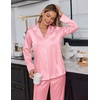 image:imageEkouaer Satin Pajama Set for Women Silky Sleepwear Long Sleeve Top and Pants Button Down Pjs Lounge SetPink