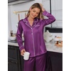 image:imageEkouaer Satin Pajama Set for Women Silky Sleepwear Long Sleeve Top and Pants Button Down Pjs Lounge SetPurple