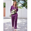 image:imageEkouaer Satin Pajama Set for Women Silky Sleepwear Long Sleeve Top and Pants Button Down Pjs Lounge SetPurple