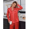 image:imageEkouaer Satin Pajama Set for Women Silky Sleepwear Long Sleeve Top and Pants Button Down Pjs Lounge SetRed