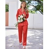 image:imageEkouaer Satin Pajama Set for Women Silky Sleepwear Long Sleeve Top and Pants Button Down Pjs Lounge SetRed