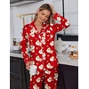 image:imageEkouaer Satin Pajama Set for Women Silky Sleepwear Long Sleeve Top and Pants Button Down Pjs Lounge SetRed Christmas