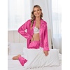 image:imageEkouaer Satin Pajama Set for Women Silky Sleepwear Long Sleeve Top and Pants Button Down Pjs Lounge SetRose Red