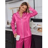 image:imageEkouaer Satin Pajama Set for Women Silky Sleepwear Long Sleeve Top and Pants Button Down Pjs Lounge SetRose Red