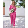 image:imageEkouaer Satin Pajama Set for Women Silky Sleepwear Long Sleeve Top and Pants Button Down Pjs Lounge SetRose Red