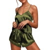 image:imageEkouaer Satin Pajamas Women Lace Sleepwear Lingerie Cami Shorts Set Nightwear XSXXLArmy Green