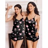 image:imageEkouaer Satin Pajamas Women Lace Sleepwear Lingerie Cami Shorts Set Nightwear XSXXLBlack Hearts