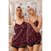image:imageEkouaer Satin Pajamas Women Lace Sleepwear Lingerie Cami Shorts Set Nightwear XSXXLCheetah Wine Red