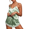 image:imageEkouaer Satin Pajamas Women Lace Sleepwear Lingerie Cami Shorts Set Nightwear XSXXLIce Cream Green
