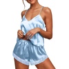 image:imageEkouaer Satin Pajamas Women Lace Sleepwear Lingerie Cami Shorts Set Nightwear XSXXLLight Blue