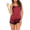 image:imageEkouaer Satin Pajamas Women Lace Sleepwear Lingerie Cami Shorts Set Nightwear XSXXLWine Red