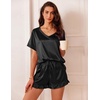 image:imageEkouaer Satin Pajamas for Women Short Sleeve Silk Sleepwear 2 Piece Pjs Set with Ruffled Shorts Casual LoungewearBlack