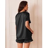 image:imageEkouaer Satin Pajamas for Women Short Sleeve Silk Sleepwear 2 Piece Pjs Set with Ruffled Shorts Casual LoungewearBlack