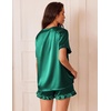 image:imageEkouaer Satin Pajamas for Women Short Sleeve Silk Sleepwear 2 Piece Pjs Set with Ruffled Shorts Casual LoungewearGreen