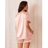 image:imageEkouaer Satin Pajamas for Women Short Sleeve Silk Sleepwear 2 Piece Pjs Set with Ruffled Shorts Casual LoungewearLight Pink