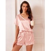 image:imageEkouaer Satin Pajamas for Women Short Sleeve Silk Sleepwear 2 Piece Pjs Set with Ruffled Shorts Casual LoungewearLight Pink