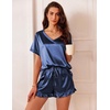 image:imageEkouaer Satin Pajamas for Women Short Sleeve Silk Sleepwear 2 Piece Pjs Set with Ruffled Shorts Casual LoungewearNavy Blue