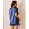 image:imageEkouaer Satin Pajamas for Women Short Sleeve Silk Sleepwear 2 Piece Pjs Set with Ruffled Shorts Casual LoungewearNavy Blue