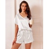 image:imageEkouaer Satin Pajamas for Women Short Sleeve Silk Sleepwear 2 Piece Pjs Set with Ruffled Shorts Casual LoungewearWhite