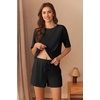 image:imageEkouaer Short Sleeve Pajamas Set Ribbed Knit Lounge Sets for Women Pjs Shorts Set Two Piece Shorts Outfits SetBlack