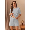image:imageEkouaer Short Sleeve Pajamas Set Ribbed Knit Lounge Sets for Women Pjs Shorts Set Two Piece Shorts Outfits SetLight Gray