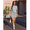 image:imageEkouaer Short Sleeve Pajamas Set Ribbed Knit Lounge Sets for Women Pjs Shorts Set Two Piece Shorts Outfits SetLight Gray