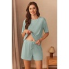 image:imageEkouaer Short Sleeve Pajamas Set Ribbed Knit Lounge Sets for Women Pjs Shorts Set Two Piece Shorts Outfits SetLight Green