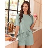image:imageEkouaer Short Sleeve Pajamas Set Ribbed Knit Lounge Sets for Women Pjs Shorts Set Two Piece Shorts Outfits SetLight Green