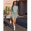 image:imageEkouaer Short Sleeve Pajamas Set Ribbed Knit Lounge Sets for Women Pjs Shorts Set Two Piece Shorts Outfits SetLight Green