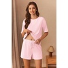 image:imageEkouaer Short Sleeve Pajamas Set Ribbed Knit Lounge Sets for Women Pjs Shorts Set Two Piece Shorts Outfits SetLight Pink